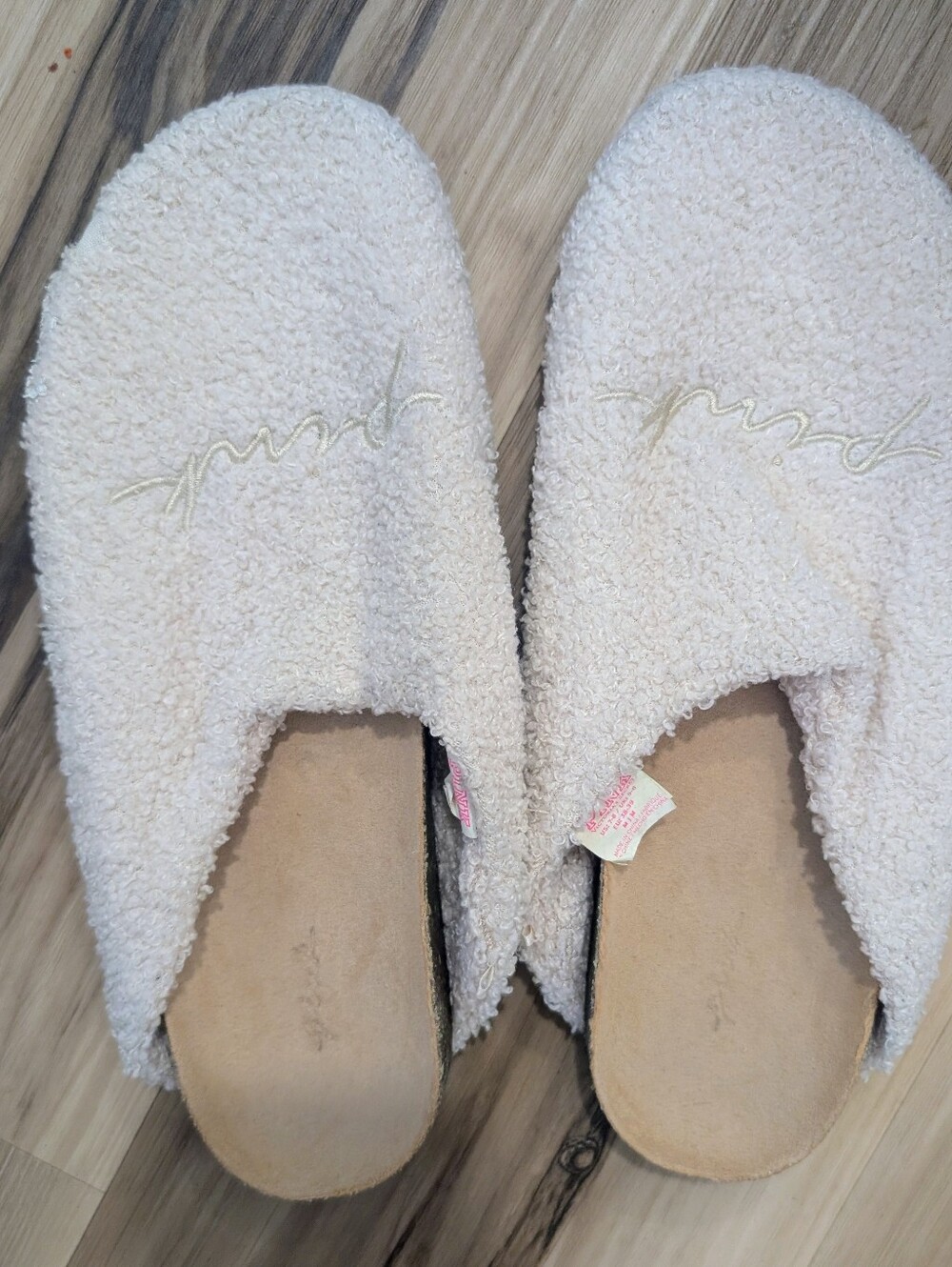 Victoria's Secret Cream Colored Slippers EUC worn 1x. Stains on bottom soles